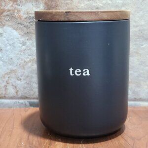 Expressions Signature Ceramic Wooden Tea Cannister Container with Lid Black